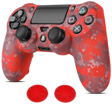 Cargar imagen en el visor de la galería, Ps4 Funda Silicon Control Camuflaje Digital Rojo + 2 Grips