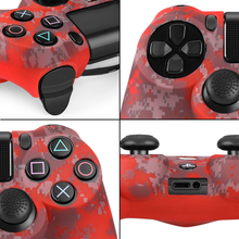 Cargar imagen en el visor de la galería, Ps4 Funda Silicon Control Camuflaje Digital Rojo + 2 Grips