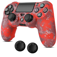 Cargar imagen en el visor de la galería, Ps4 Funda Silicon Control Camuflaje Digital Rojo + 2 Grips